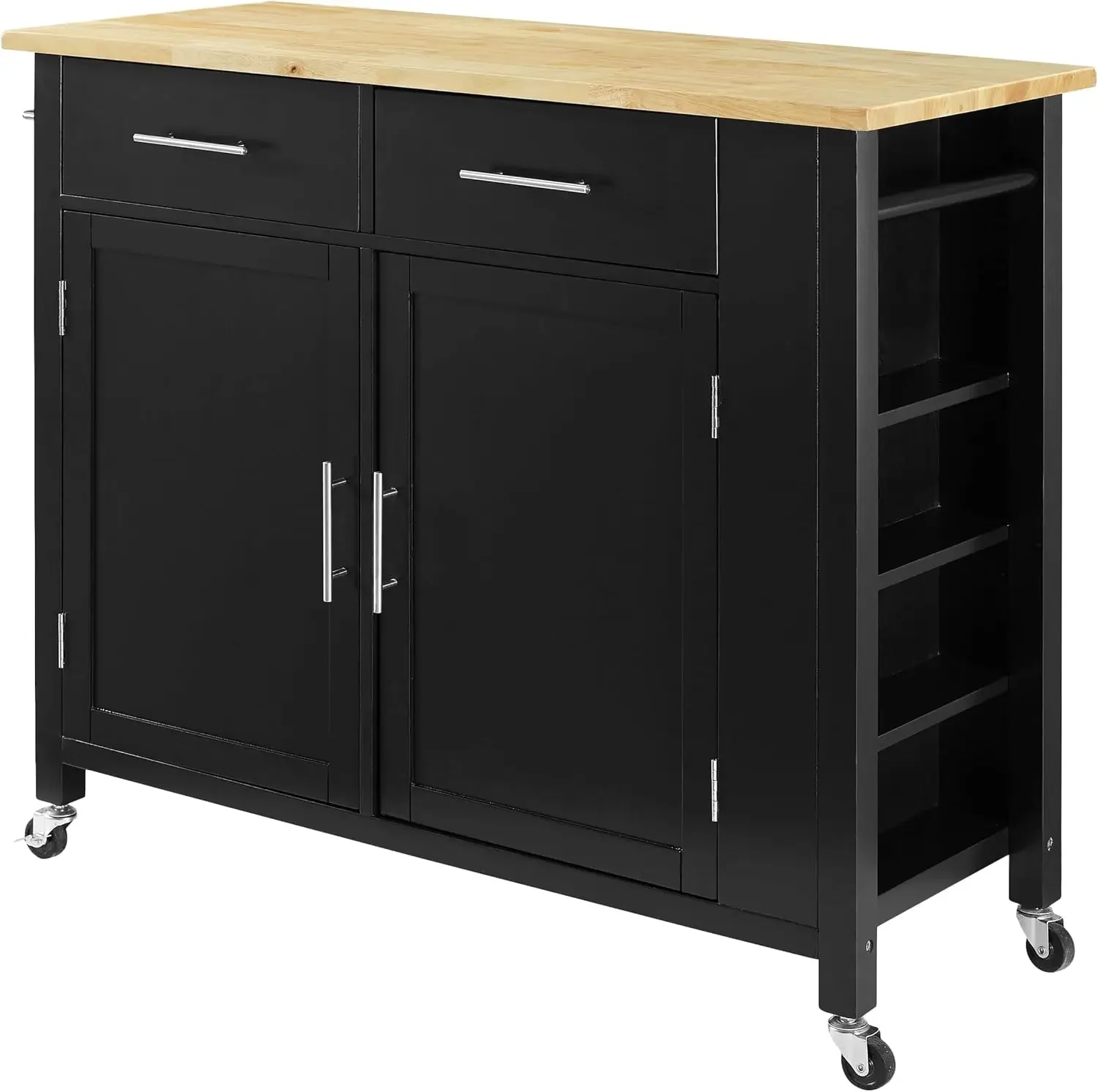 

Savannah Full-Size Kitchen Cart with Wood Top, Black