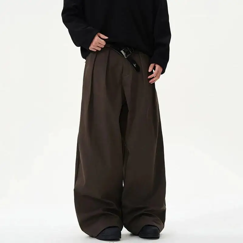 Pleated Baggy Washed Curved Knife Trousers Men's Loose Casual Versatile Wide Leg Pants American New Fashion Male 9WVRR9