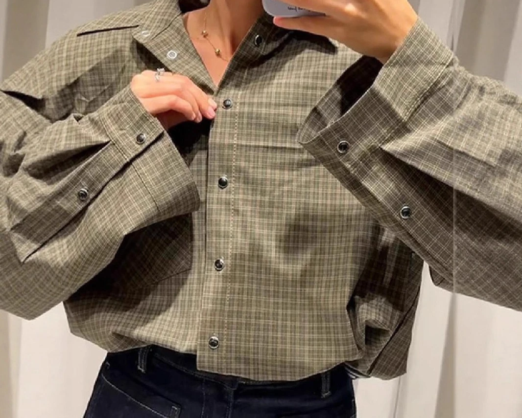 2025 Autumn New Product Comfortable Casual Collar Long Sleeve Checkered Shirt Versatile Top