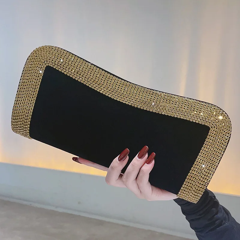 

Velvet Rhinestone Evening Bag for Women,Black Cheongsam Clutch Purse,Luxury Portable Handbag for Wedding and Formal Dress Events