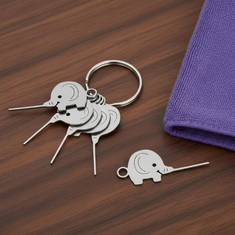 

Universal Stainless Steel SIM Card Eject Pin Tool Cute Elephant Shape Keychain For All Smartphones Universal Thimble Tools