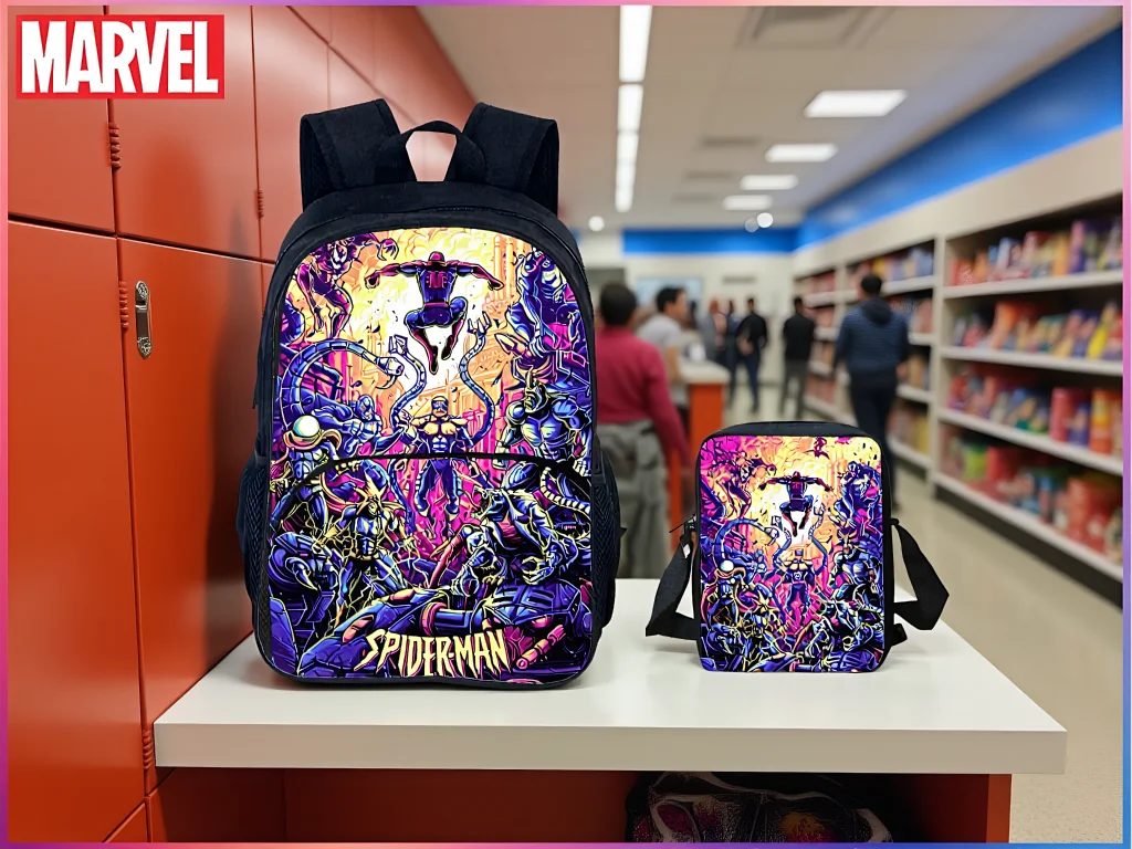 

2 in 1 Knapsack Set-Unisex Boys Girls Spider-Man Lightweight Backpack and Canvas Side Bag for Little Children