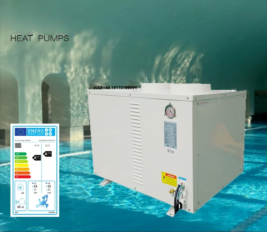 Pool Heat Pump Air Source Water Heater 35-86KW Inverter Circulation Pump R410a Commercial Hotel Use Tankless Energy