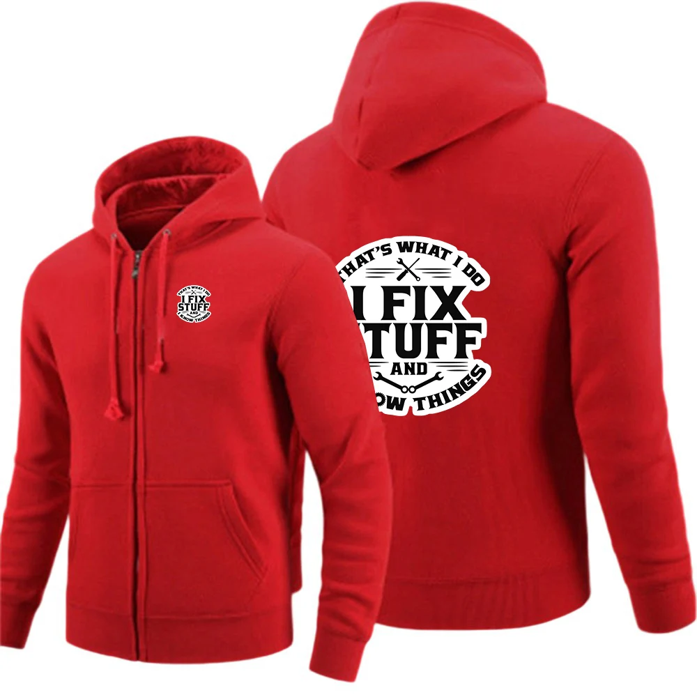 2025 Mechanic I Fix Stuff and I Know Things Spring Autumn Men's Solid-color Zipper Pullover Windproof High Street Fashion Coat