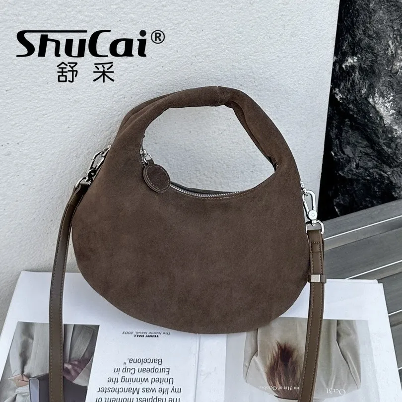 حقيبة يد نسائية فاخرة من جلد الغزال من الدرجة الأصلية حقيبة كتف كروس للسيدات حقيبة هلال نسائية من جلد البقر