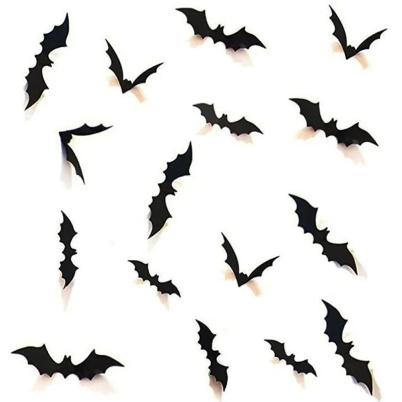 12pcs/set DIY Halloween Party Supplies PVC 3D Decorative Scary Bats Wall Decal Wall Sticker, Halloween Eve Decor