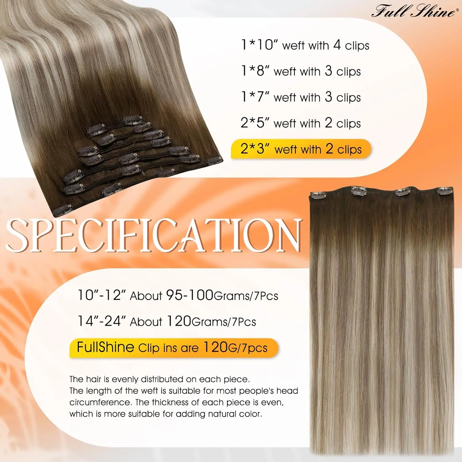 Full Shine Clip in Hair Extensions Balayage Clip in Extensions Clip in Human Hair Double Weft Clip in Human Hair Extensions