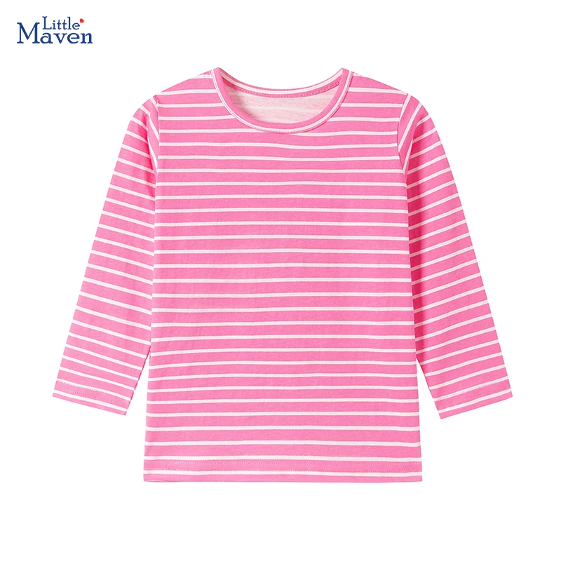 Little maven Baby Mädchen Langarm Gestreifte T-Shirts Kinderbekleidung 2026 Herbst Frühling Kinderkleidung Lässiges Baumwollhemd