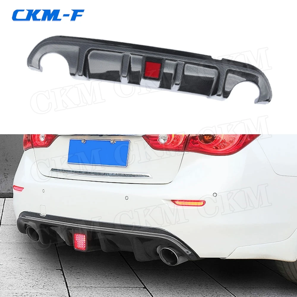 

ABS Carbon Look Rear Bumper Lip Diffuser Cover With LED Light For Infiniti Q50 Base Sport 2014 2015 2016 2017 Gloss Black