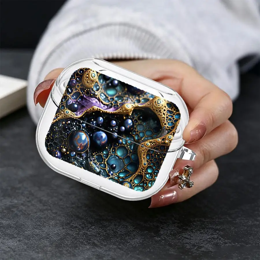 Resin_ Art Marble Luxury Print Case For Samsung Galaxy Buds 4 Pro 2 Live 4Pro 3Pro 2Pro 3 FE Clear Earphone Cases Cover With