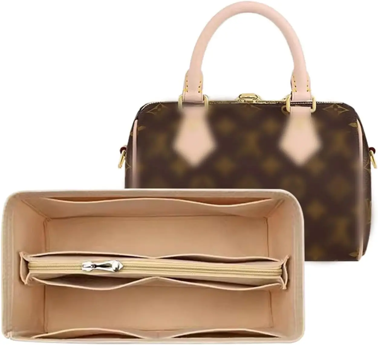 إدراج منظم محفظة اللباد لـ LV Neverfull PM، حقيبة يد سريعة 25/30/35، مشكل بطانة حقيبة اليد بسحاب #1