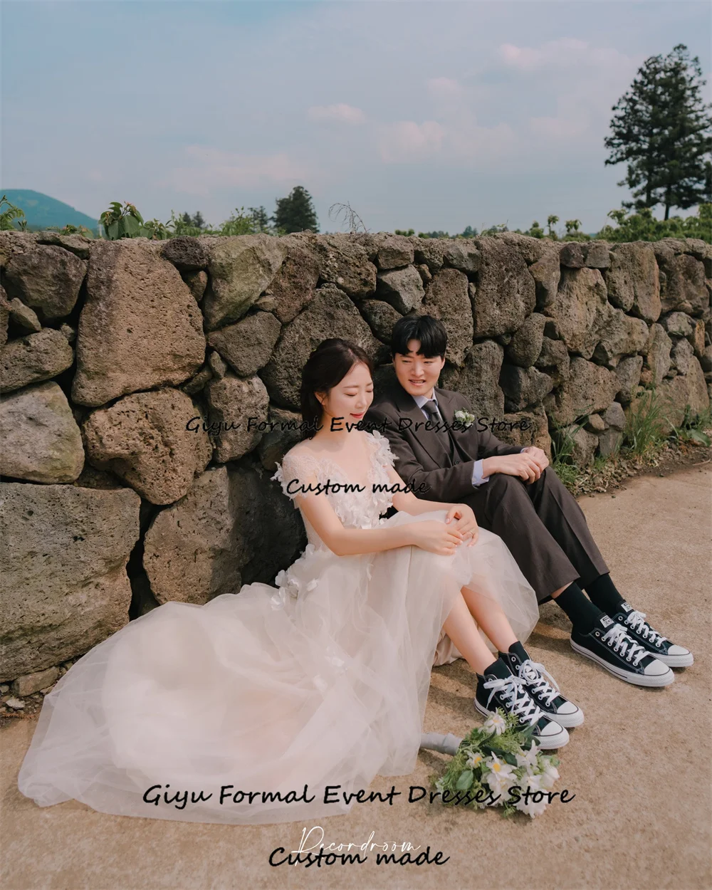 Giyu Fairy Lace Followers Korea Wedding Dress Photo Shoot A-line Floor-Length Vestidos Novias Boda 웨딩드레스 Bridal Gown