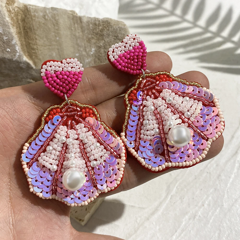 Bohemia Handmade Beaded  Shell Turtle Lobster Beach Drop Earrings For Women New Summer Colorful Starfish Pearl Wooden Earring