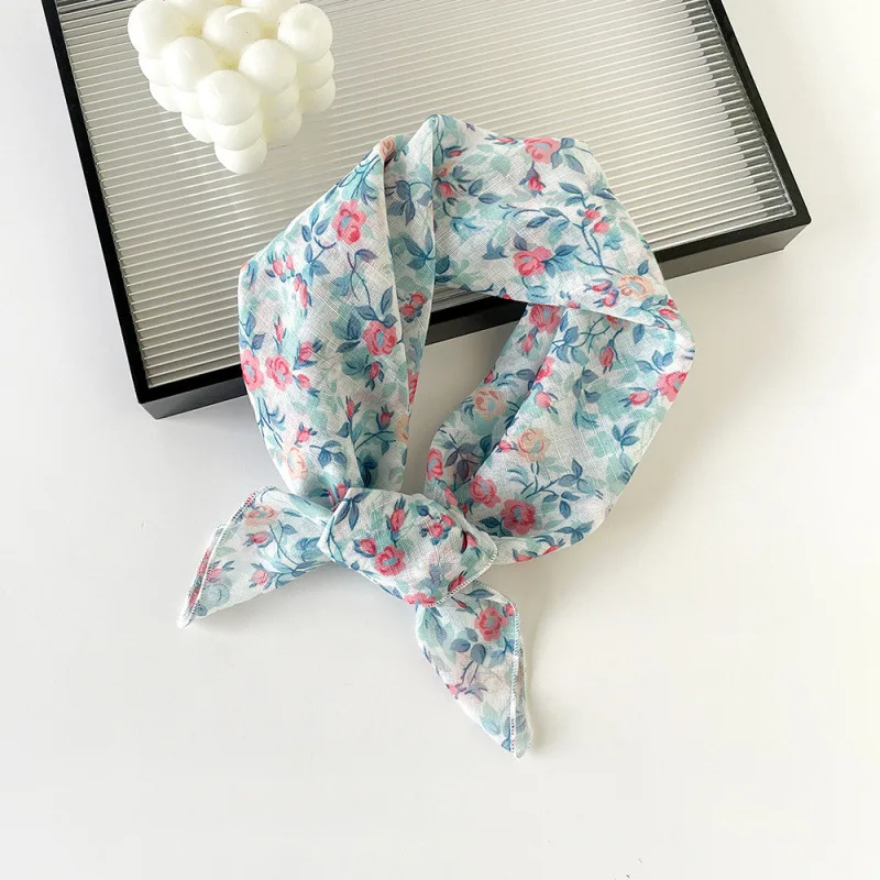 Fresh and Sweet Small Scarf: 58cm Cotton-Linen for Women, Vintage Bohemian Silk Scarf Wrap, Neck Head Daily Travel Gift Trendy
