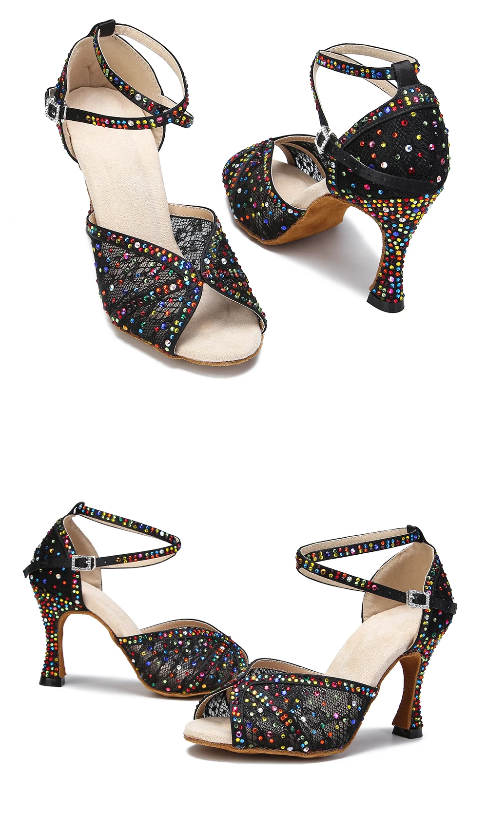 CINMIDY Farbige Strass-Latein-Tanzschuhe Tango Mesh Ballroom High Heel Tanzschuhe für Mädchen und Frauen Indoor Party Show Schuhe – Detail 17
