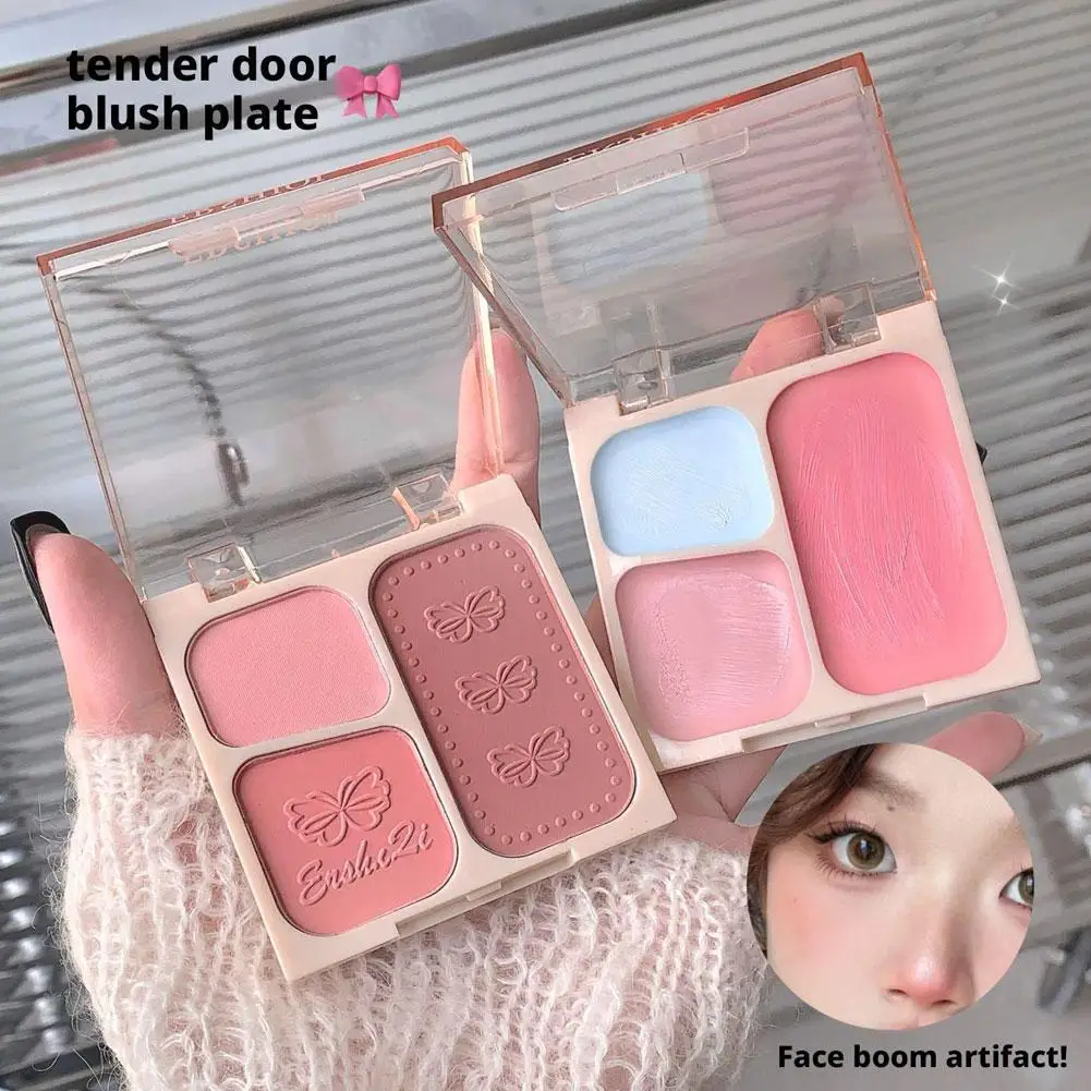Rubor de 3 colores, reproducción de Color Natural, maquillaje delicado no volador, melocotón mate, paleta Natural para cara, sombra en polvo de contorno Rou J7Z6