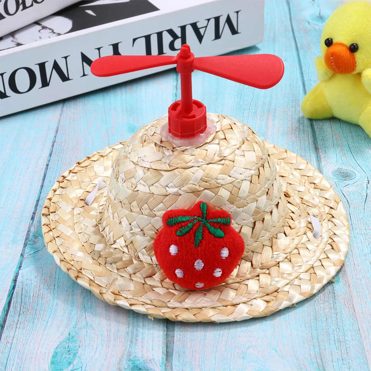 

1pc Pet Straw Hat Strawberry Pattern S Size Sun Protection Woven Cat Cap For Daily Wear Party Photo Props Pet Supplies