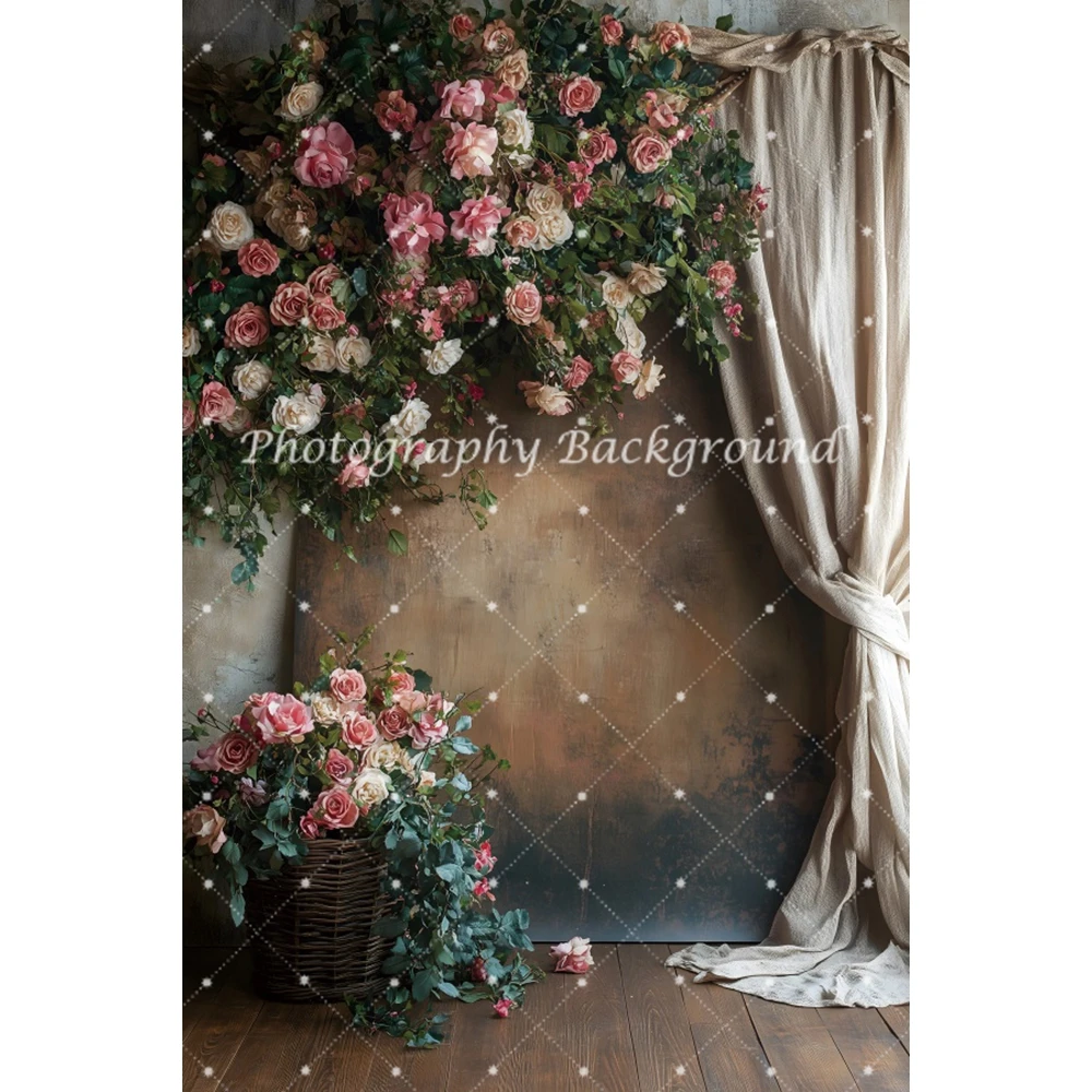 Matrimonio Boho Fotografia Sfondo Retro Fiore Tenda per finestra Bridal Shower Ritratto Festa di compleanno Photocall Sfondo Decor