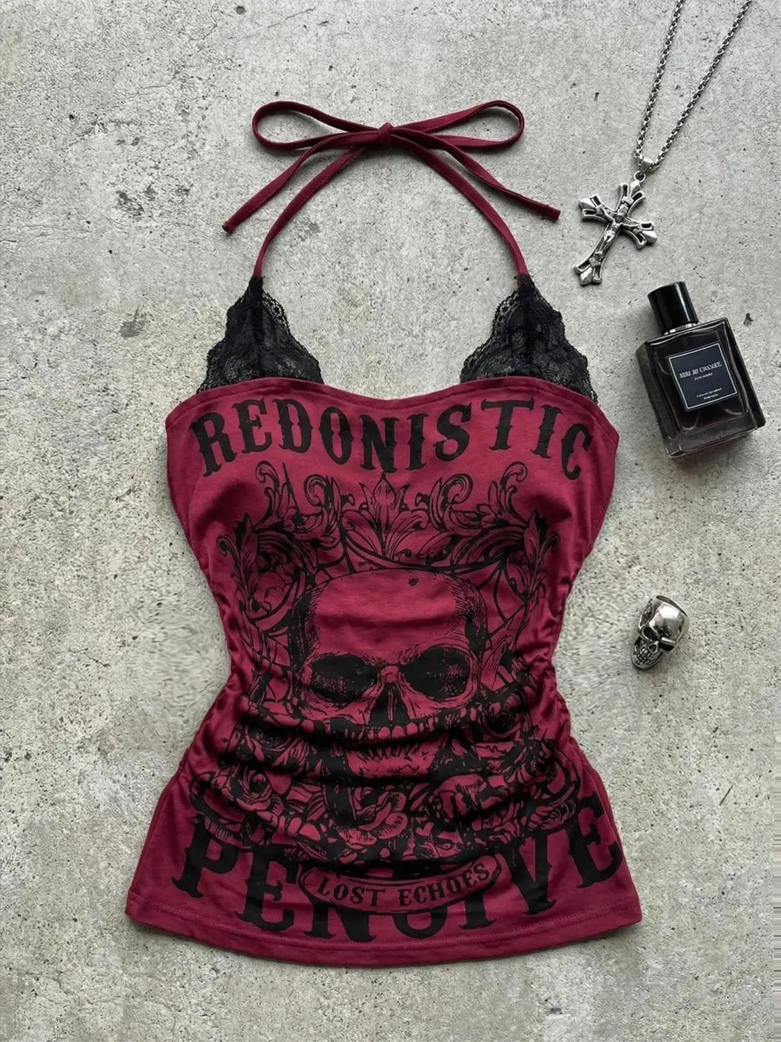 Cool Gothic Punk Halter Tops For Women Y2K Vintage Printed Sleeveless Crop Vest Casual Subculture Street Style Tank Tops