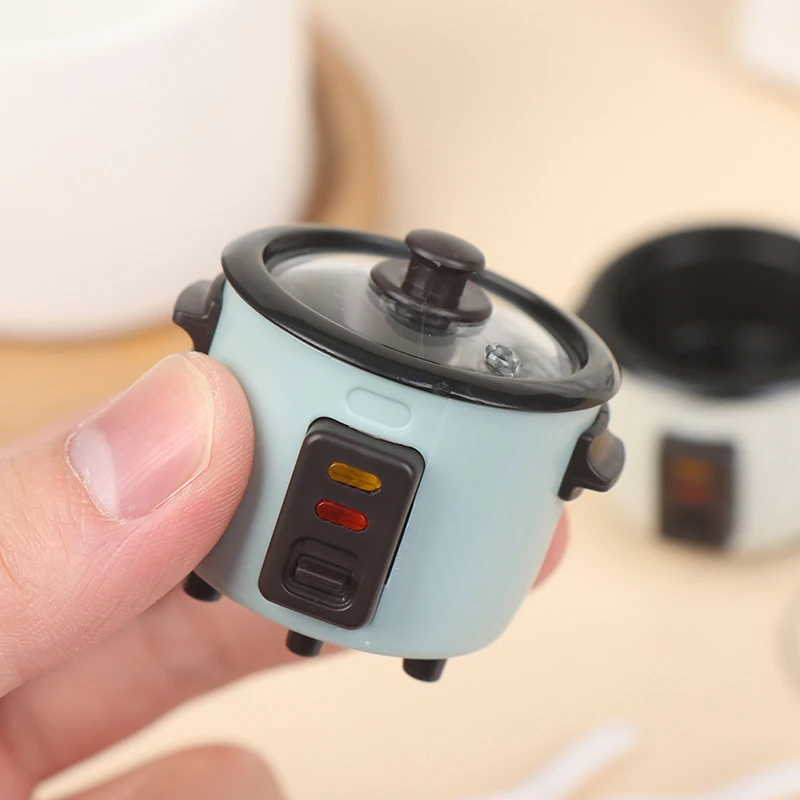 1/12 Dollhouse Miniature Rice Cooker W/ Rice Spoon Model Kitchen Accessories For Doll House Decor Kids Pretend Play Toys Gift