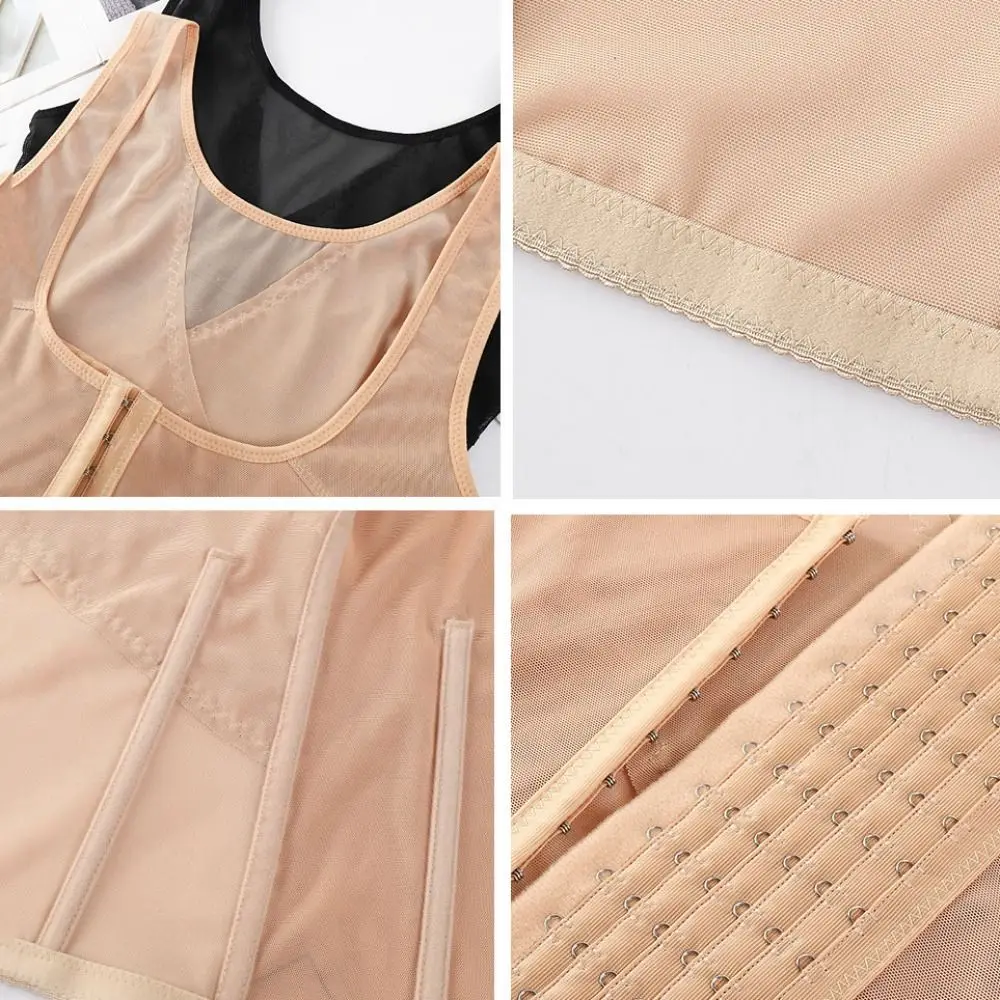 メッシュスリミングボディシェイパー、プラスサイズ、プッシュアップ、レーストリマー、キャミソール、フロントバックル、お腹コントロール、薄型圧縮シェイプウェア