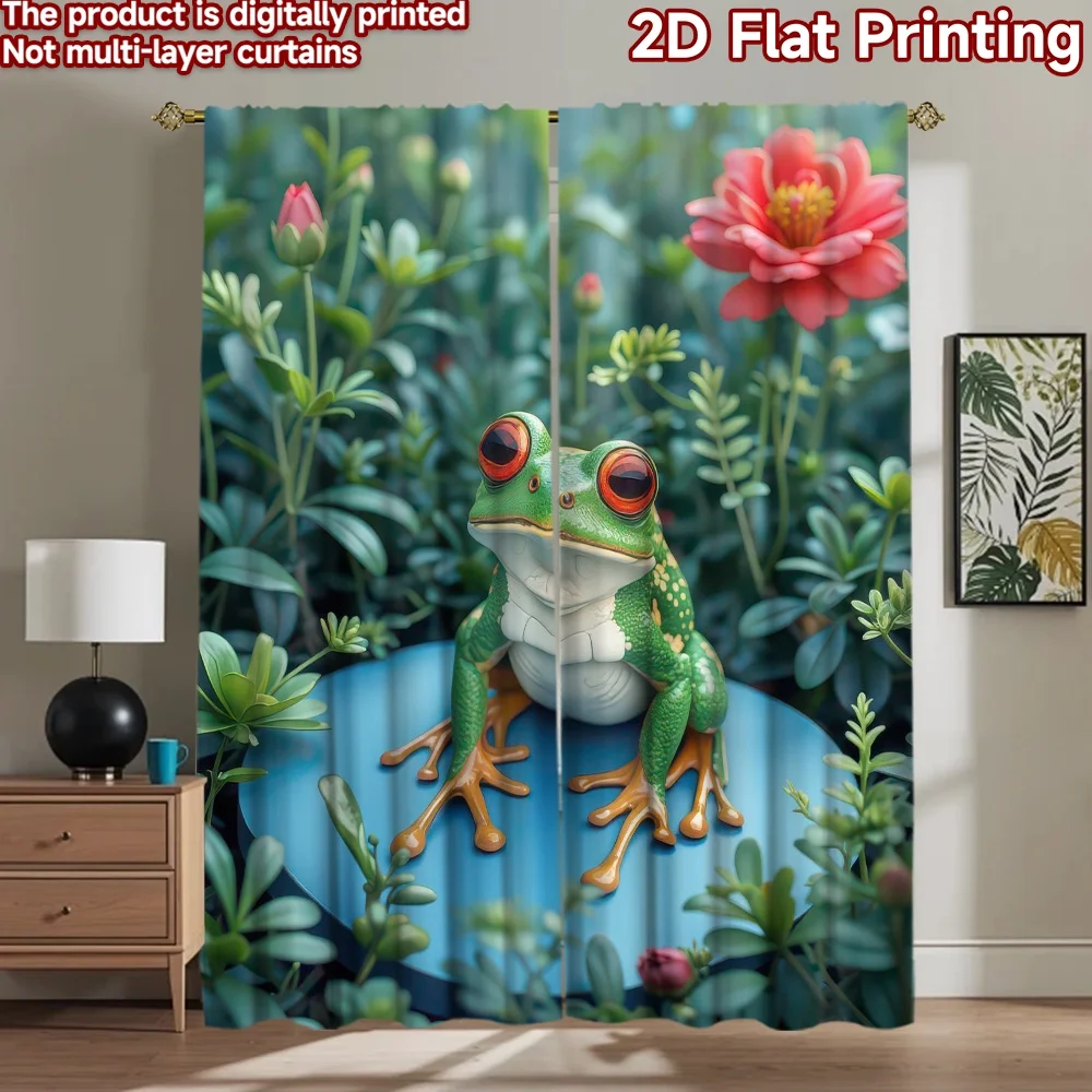 

1pc 2D flat Photography Backdrop Scene Tapestry Frog Among Flowers 100% Polyester Family Party Use for Suitable for home wall