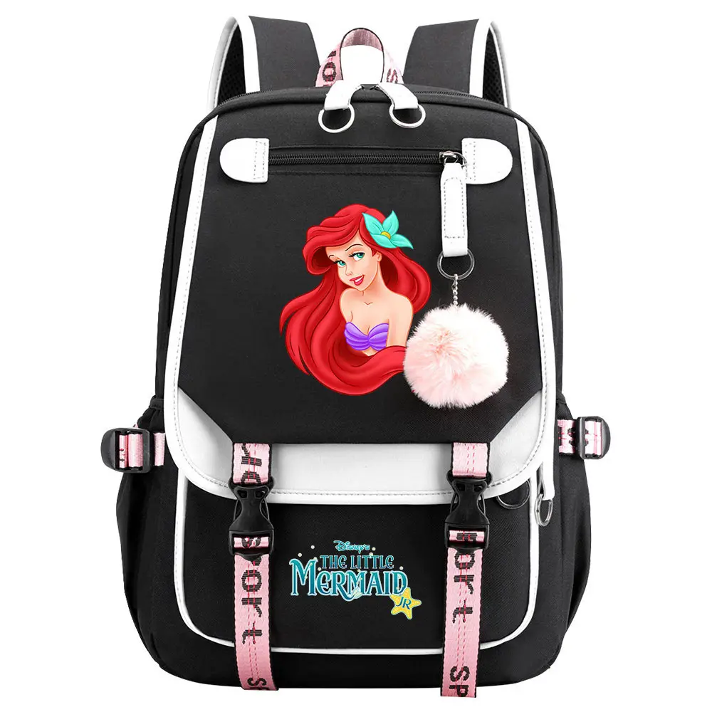 USB Women Bagpack Boys Girls Kids School Book Bags Ariel princess The Little Mermaid Teenagers Laptop Travel Student Backpack