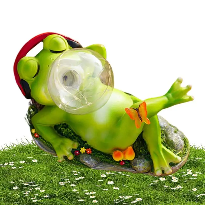 

Yard Statues Outdoor Frog Blowing Bubble Solar Garden Statue Weatherproof Whimsical Night Lamp Yard Backyard Decoration For