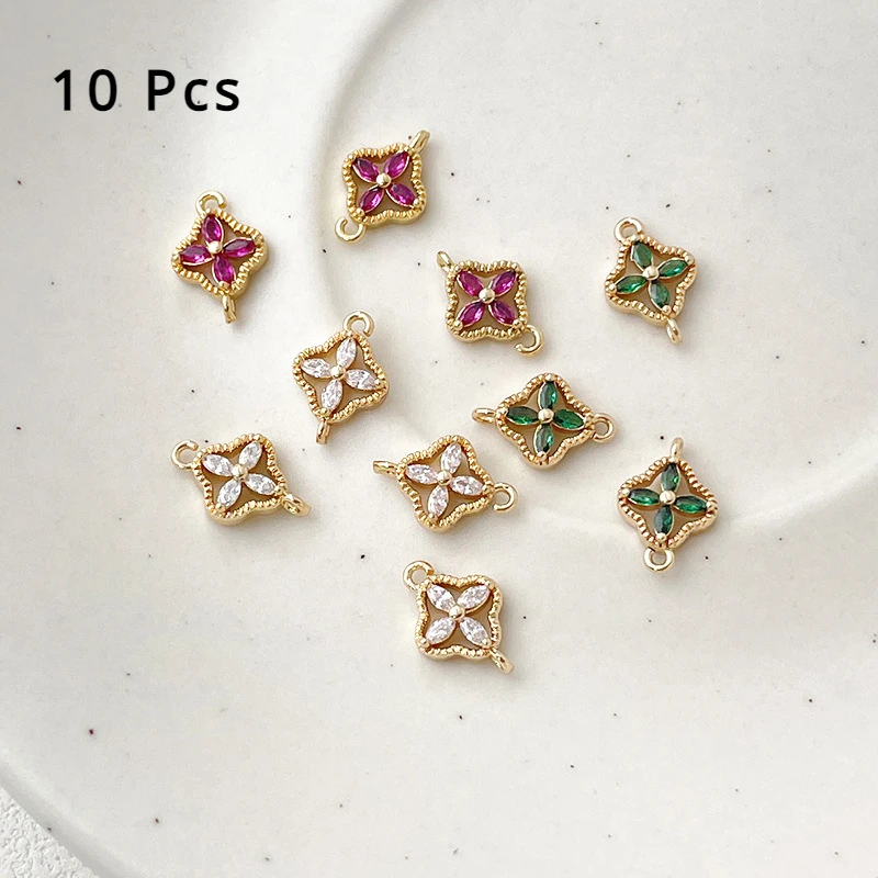 10Pcs Crystal four-leaf Flower Charms Alloy Pendant For Jewelry Make Diy Bracelet Necklace Earring Handmade Accessories Supplies