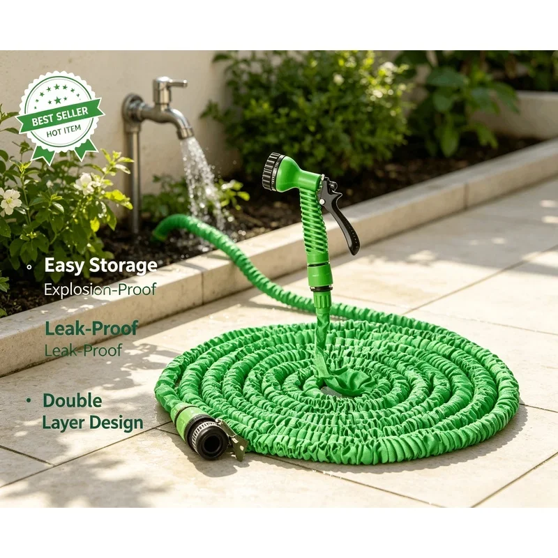 Tubo da giardino retrattile da 15 metri, tubo flessibile multifunzionale per l’irrigazione del giardino, il lavaggio dell’auto e l’irrigazione domestica.