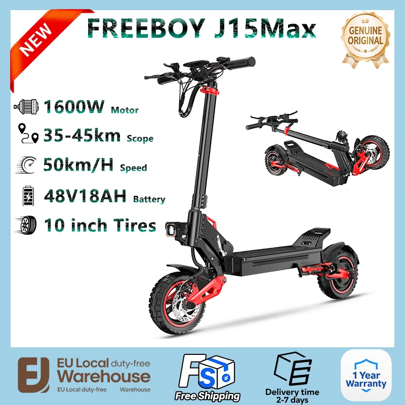 FREEBOY J15 Max e-scooter 1600W moteur 48V18AH batterie ville tout-terrain Scooter électrique adulte 10 pouces pneus de route scooters pliables