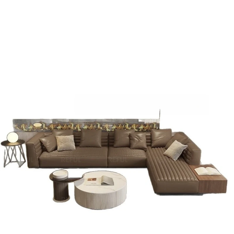 

Minimalist leather sofa straight row corner multi-combination light luxury