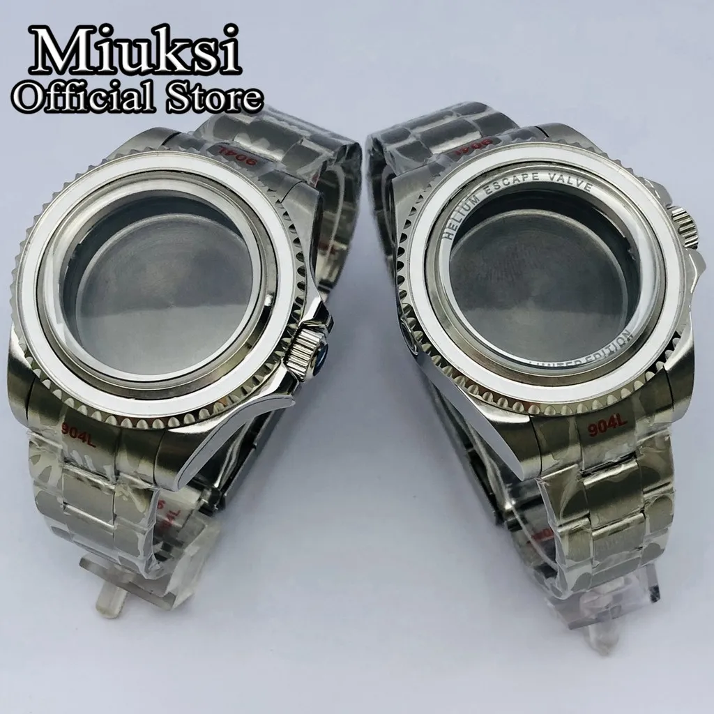 Miuksi 44mm silver watch case sapphire glass fit NH35 NH36 NH34 ETA2824 2836 Miyota8215 Mingzhu DG2813 3804 PT5000 movement