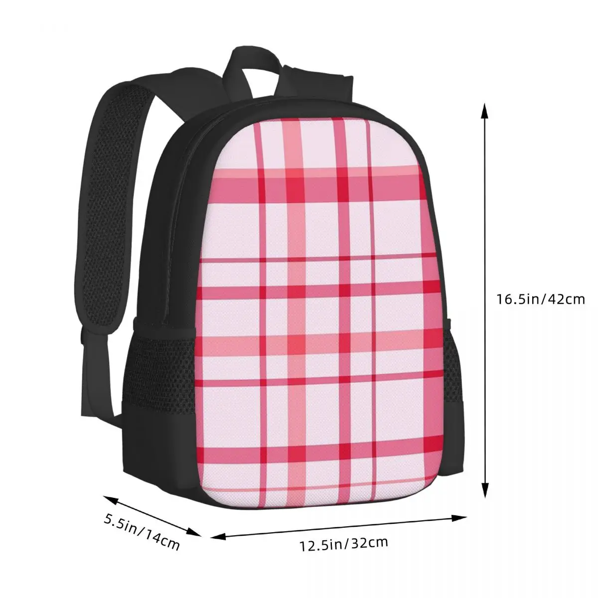 Strawberry Ice Cream Tartan Plaid Student Backpack School Bag Hiking Travel Daypack for Men Women Fashion Bookbag Shoulder Bags