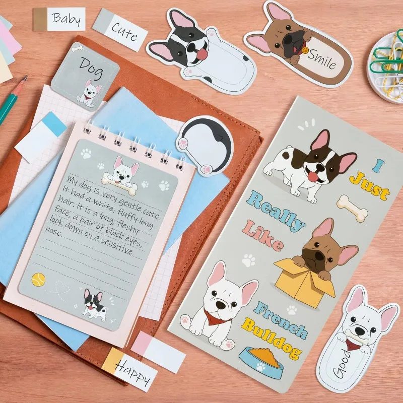 1pc Cartoon French Bulldog Paste Notebook Set 550 Sheets Self Adhesive Notebook with Animal Divider Label Set Ideal for Writing