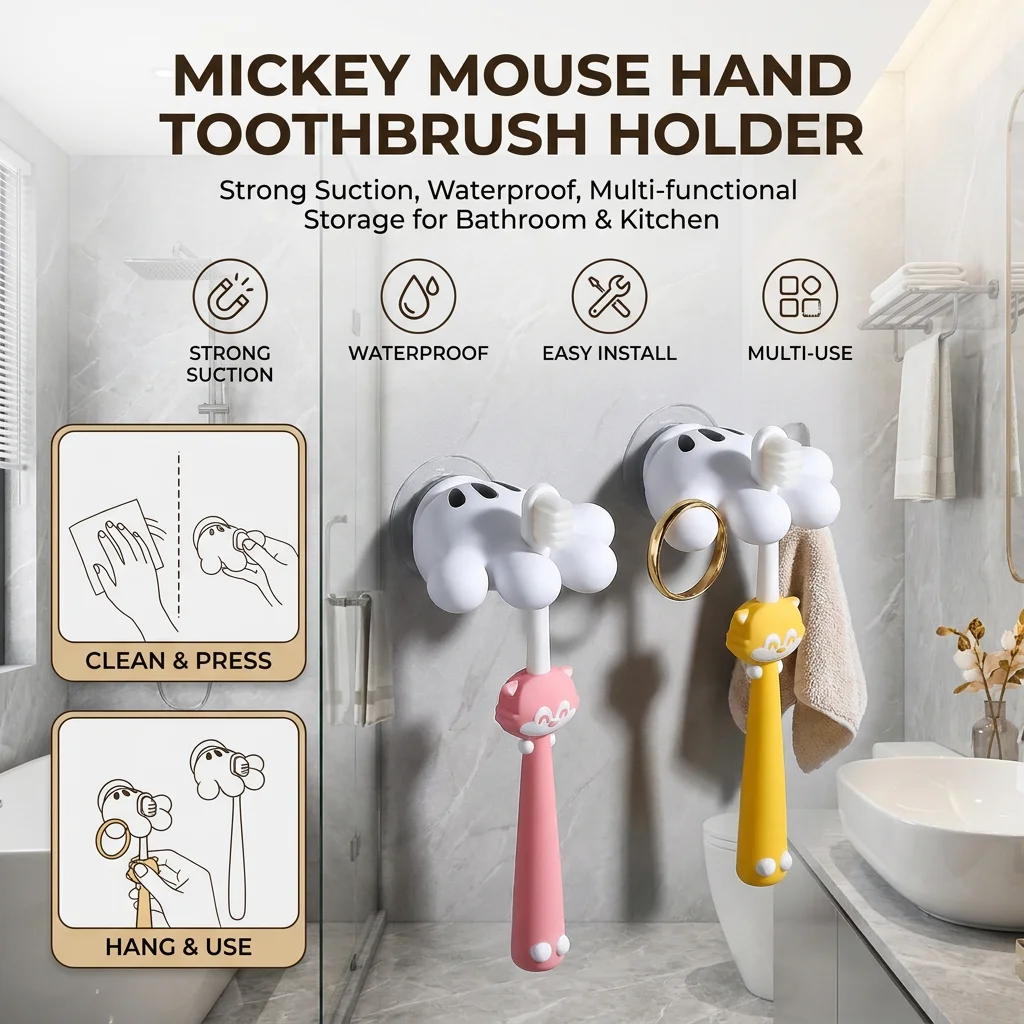 Toothbrush holder Mickey Palm cute bathroom towel suction cup multi-function hook traceless hook data cable winder