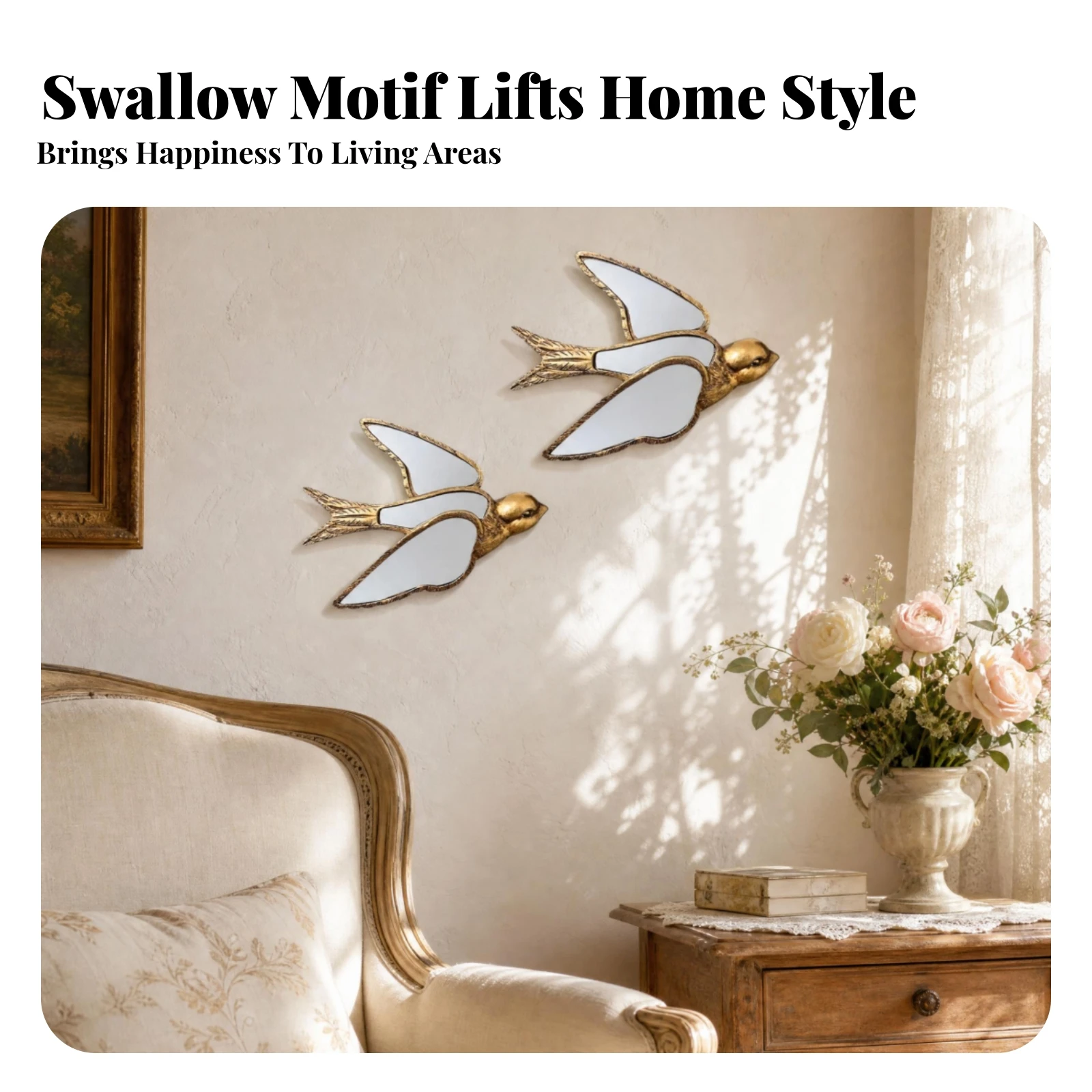 Vintage Swallow Decor Swallow Wall Decoration Feather Texture for Living Room