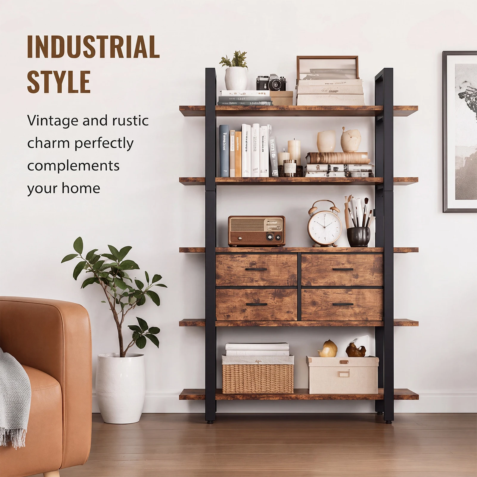 5 Tier Tall Bookshelf Metal Wo - огляд і ціна Bookshelf 5 Tier