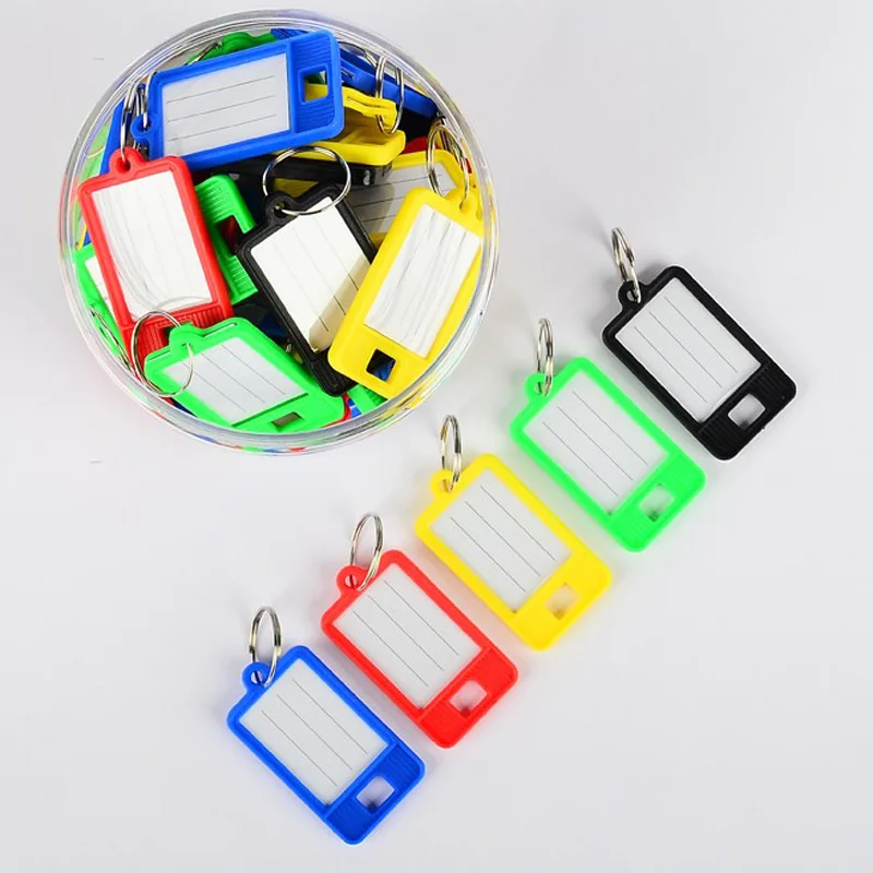 50 Pcs Plastic ID Key Tags Labels Key Chains With Split Ring Numbered Name Baggage Luggage Tags Key Rings School Office Supply