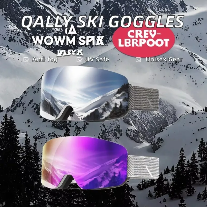 Airo Ski & Snowboard Goggles for Men/Women Anti-Fog 100% UV Protection PC Material White Frame with Silver/White Purple Lenses