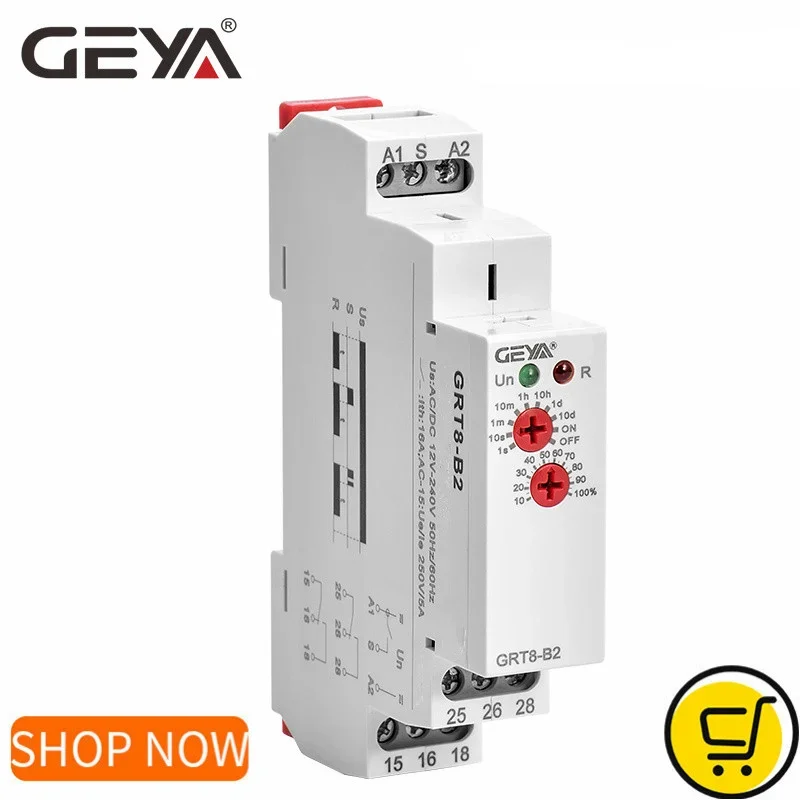 GEYA GRT8-B Delay Off Timer Relay 16A AC230V OR AC/DC12-240V Din Rail 12V Time Delay Relay