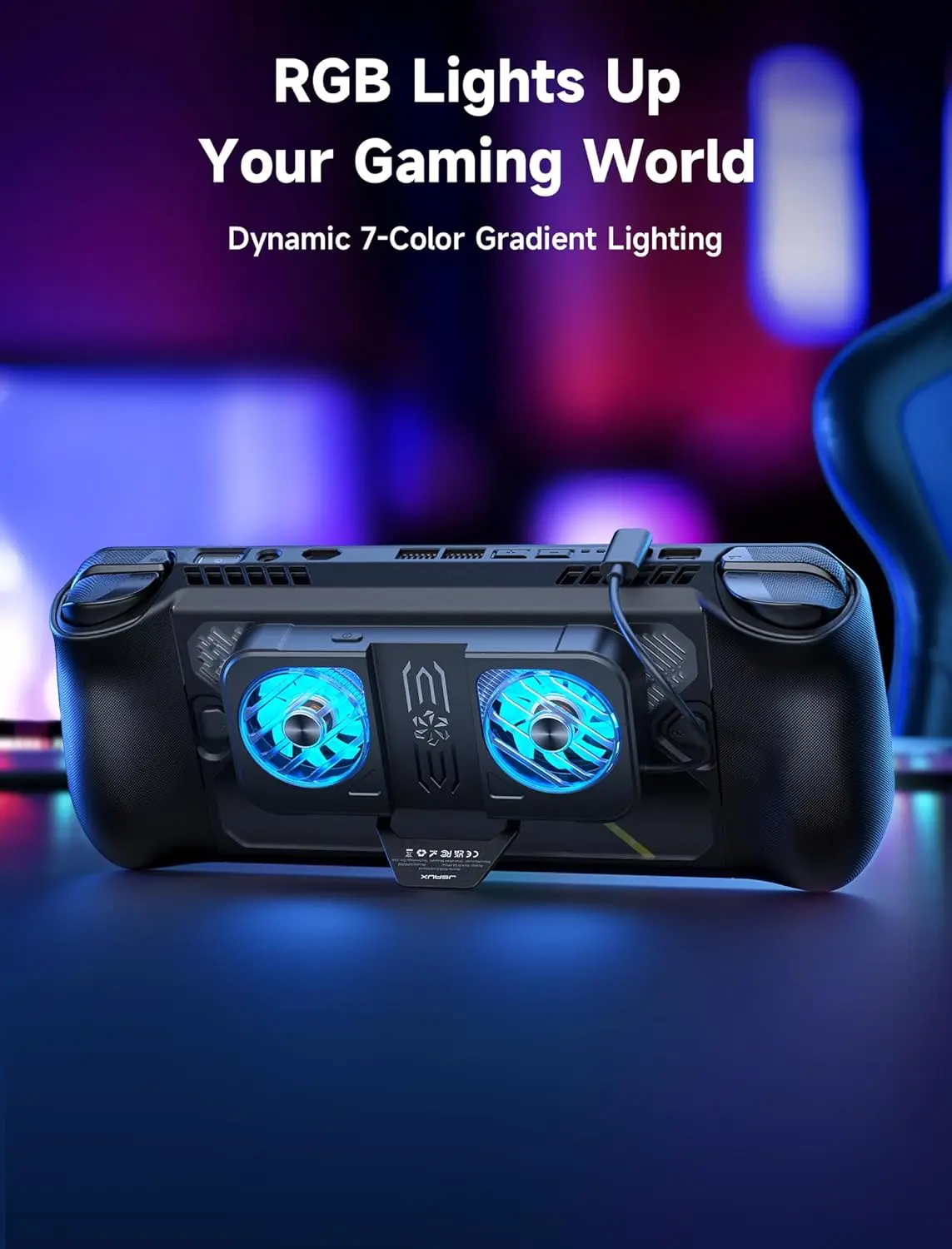 PC0111 ROG Ally X ModCase 用冷却ファン、熱分散用デュアルサイレント RGB ファン、65 個付き °   拡張可能なスタンド、USB-C ゲームクーラー