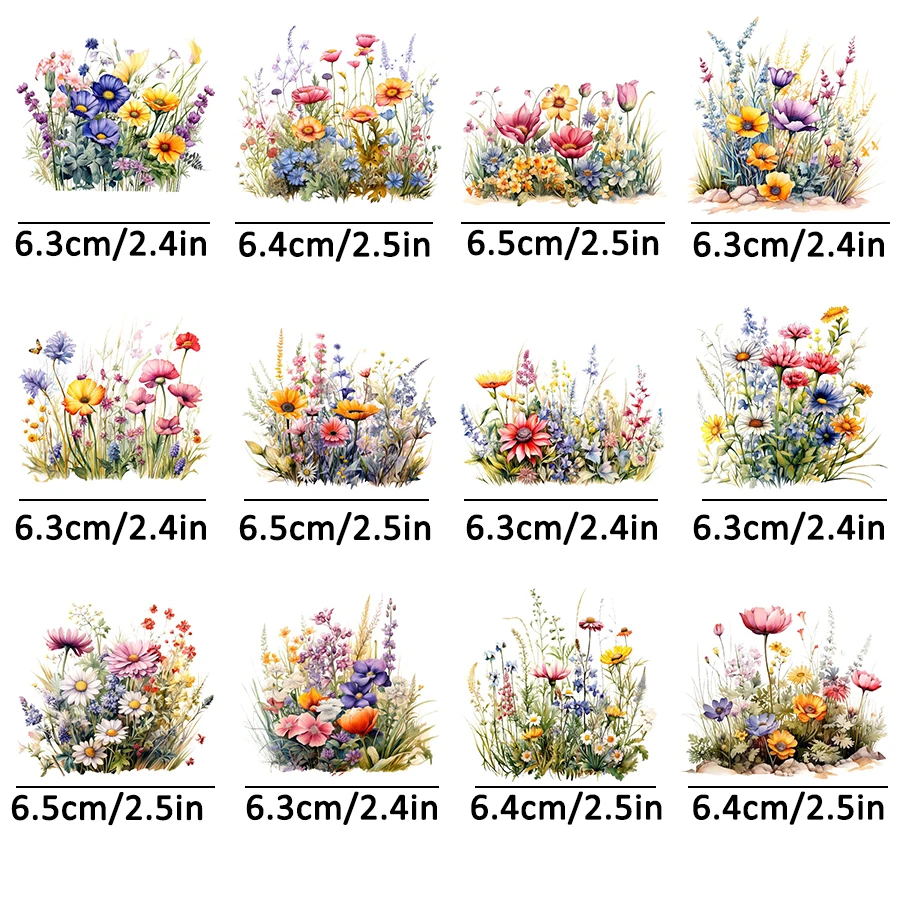 12pcs Spring Wildflower Flower Floral UV DTF Cup Wrap Transfer Sticker Glass Coffee Mugs Decoration Greeting Cards Notebooks