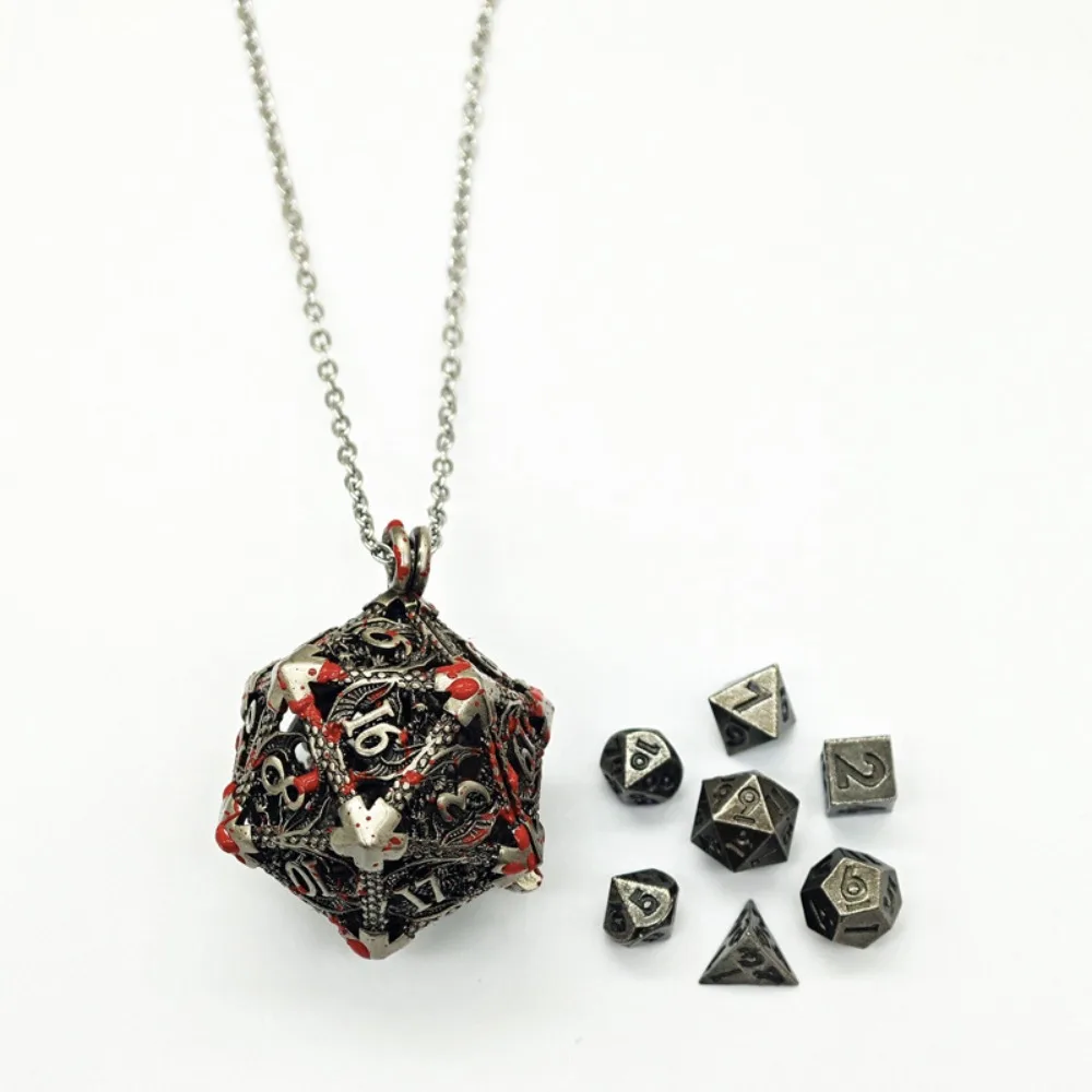 1 Set 20-sided Hollow Metal Dice Necklace DND Exquisite Hollow Metal Dice Torque TRPG Mini Polyhedral Dice Necklace RPG Game