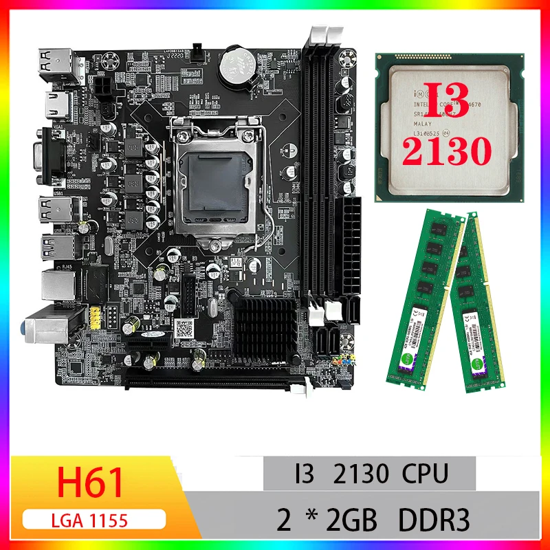 H61 Motherboard combo set Core i3 2130 cpu lga 1155 ddr3 Memory H61 motherboard kit for pc gaming kit