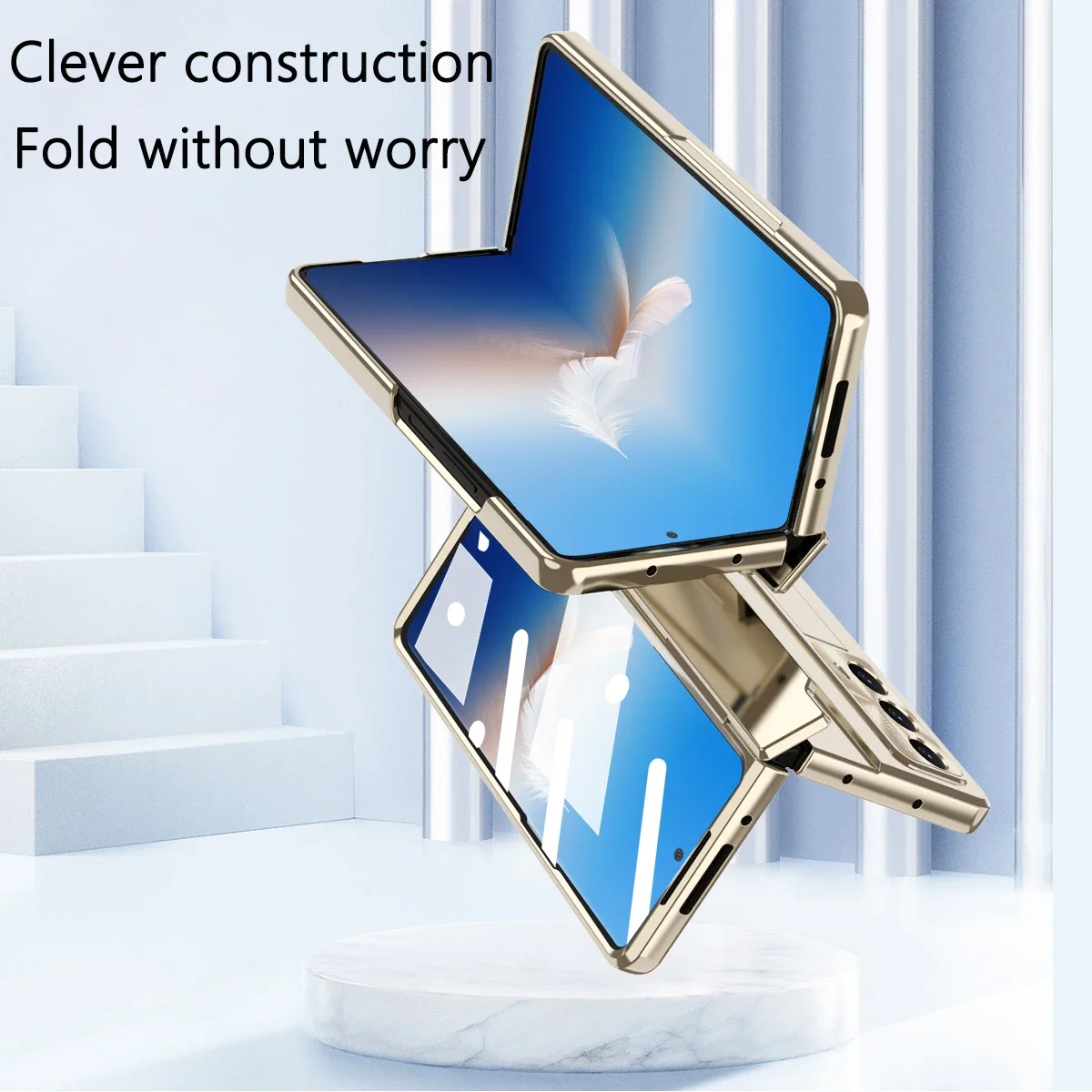 For Samsung Z Fold 7 6 5 4 3 Case Plated Flat Gold Armor Hinge Bracket Slot Glass Front Film Cover For Z Fold3 Fold4 Fold5 Fold6