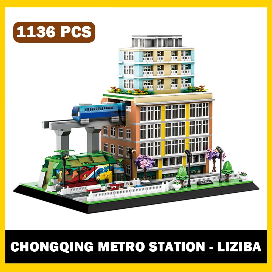 

MOC Landmark Buildings Architecture Chongqing Metro Station Liziba Street View Building Blocks Construction Bricks Toy Kids Gift