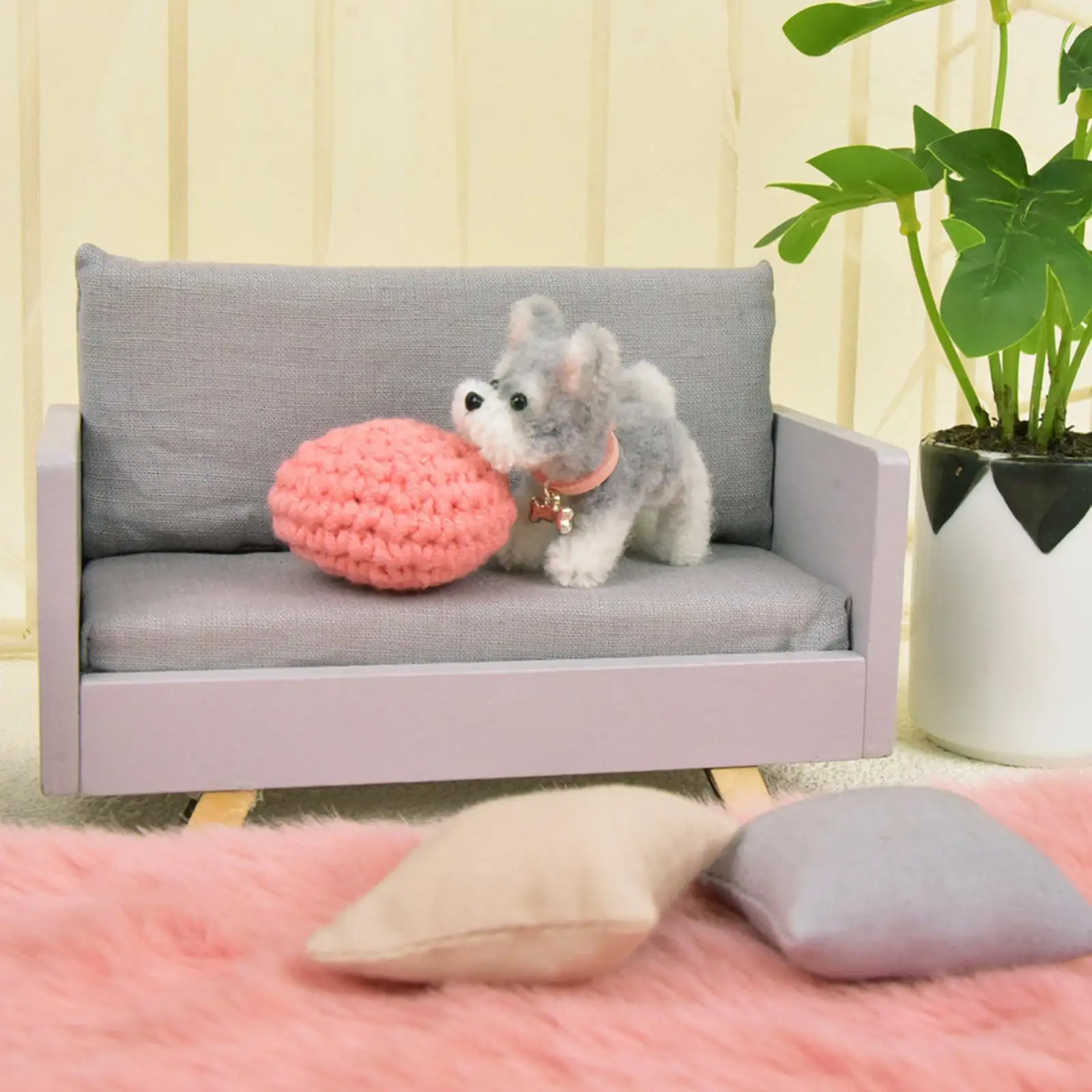 1:12 Puppenhaus-Möbelsofa, DIY-Modell mit Sofakissen, Rollenspiel-Requisiten, Möbelspielzeug, für realistische Lebensszene