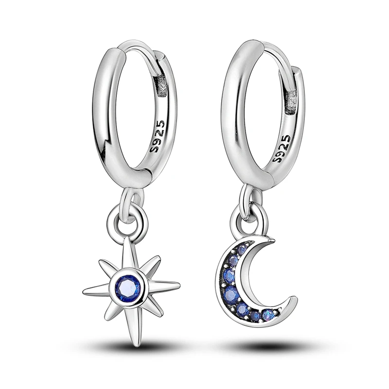 925 Sterling Silber Mond- und Stern-Ohrringe für Damen, Zirkonium-Tropfenohrringe für Jahrestag, Hochzeit, Schmuckgeschenke