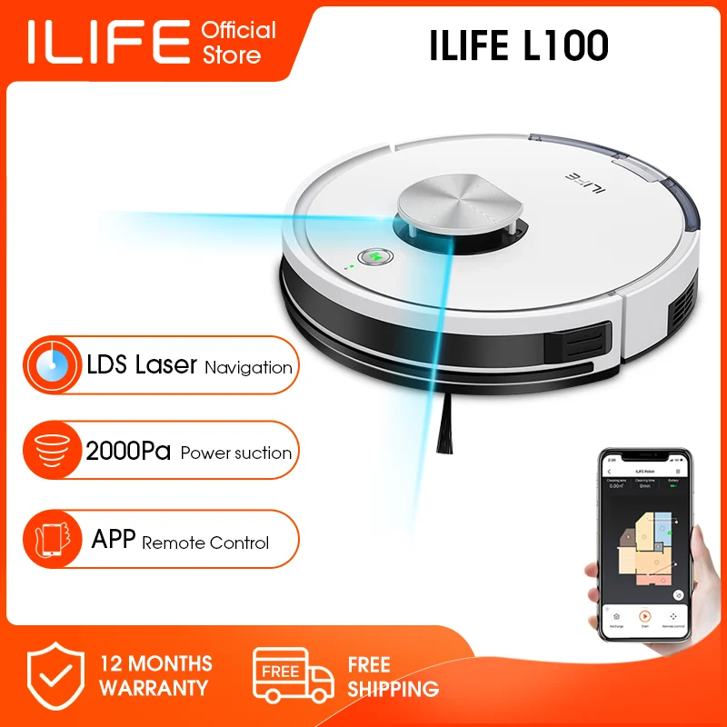 ILIFE L100 Vacuum Cleaner Robot ,LDS Laser Navigation,2000Pa Suction,Breakpoint Continuous Cleaning,Draw Cleaning Area On Map